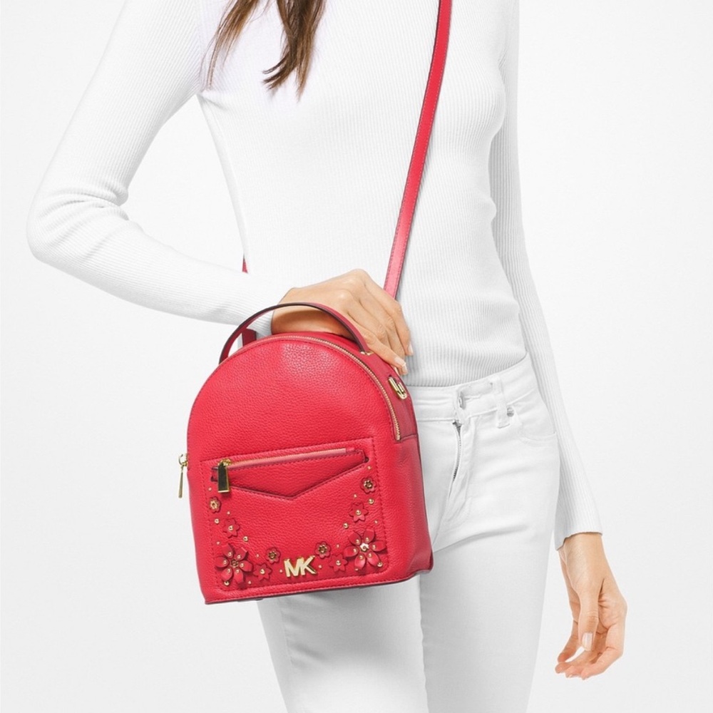 Michael kors Jessa Small Floral Pebbled Deep pink Leather Backpack
